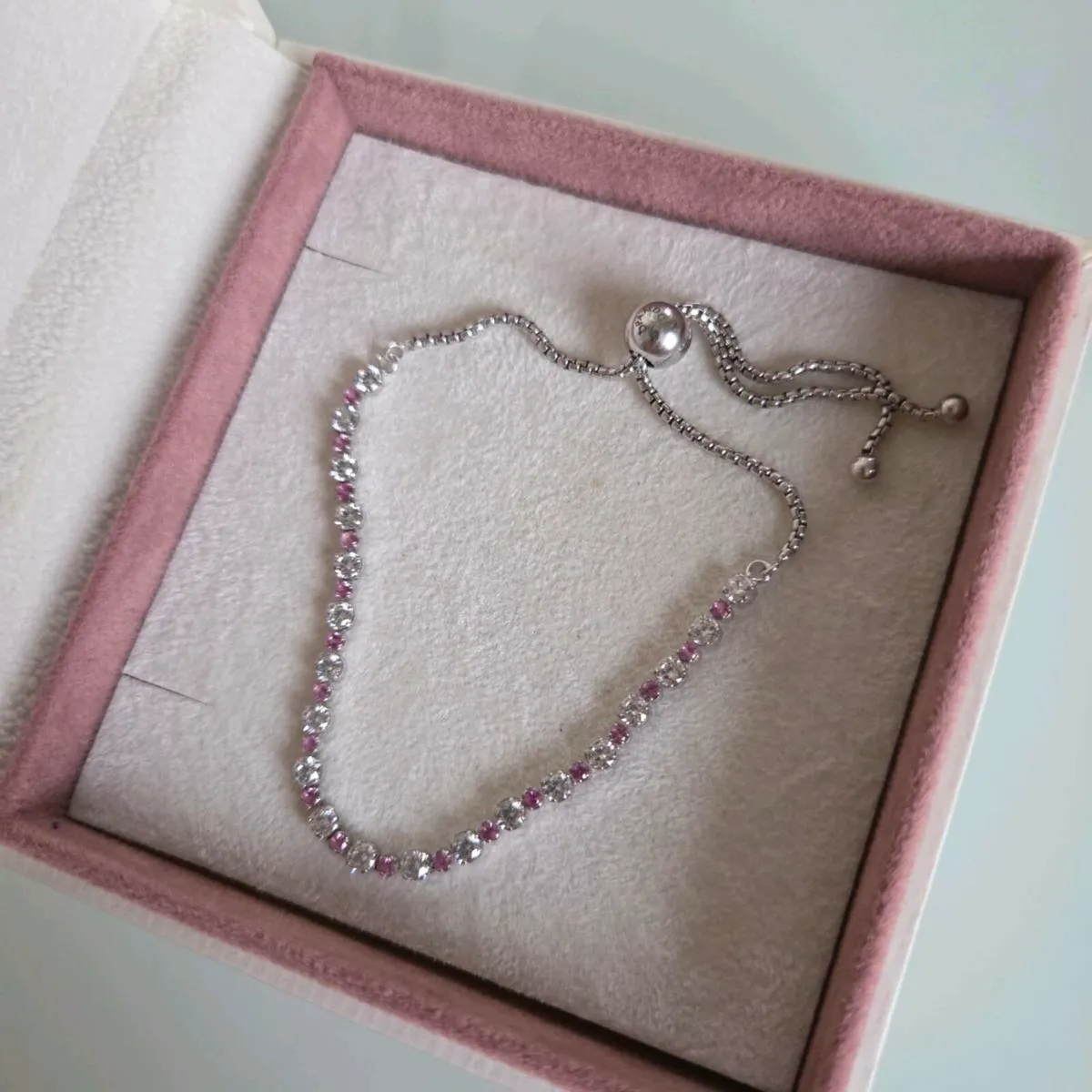 Pandora tennis bracelet pink&clear stone ajustable - Image 3