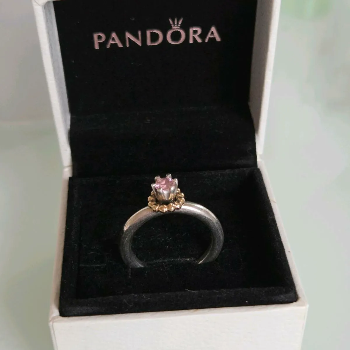 Pandora silver gold two tone pink stone - Image 1