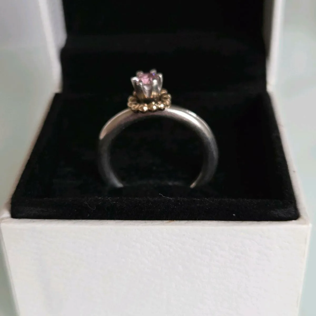 Pandora silver gold two tone pink stone - Image 2