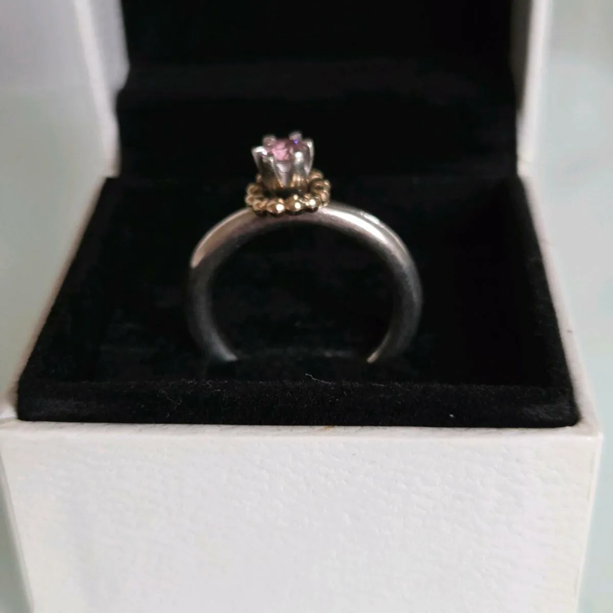 Pandora silver gold two tone pink stone - Image 3