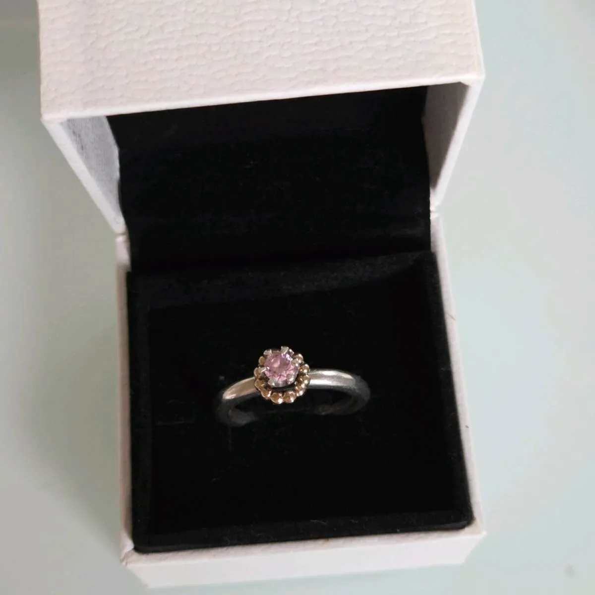 Pandora silver gold two tone pink stone - Image 4