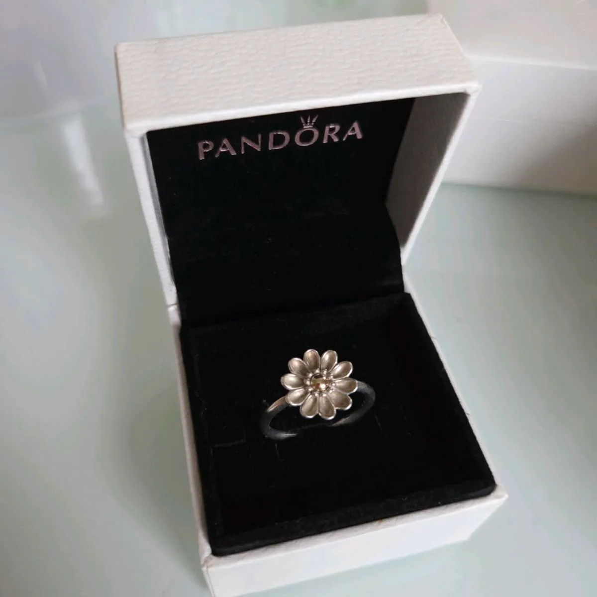 Pandora flower ring two tone gold perfect conditio - Image 1
