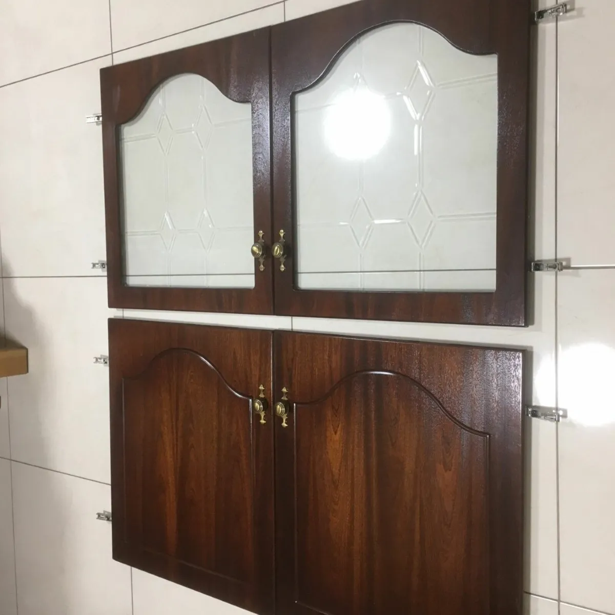 4 Cabinet Doors, 2 with Cut Glass & 2 Panel Doors - Image 1