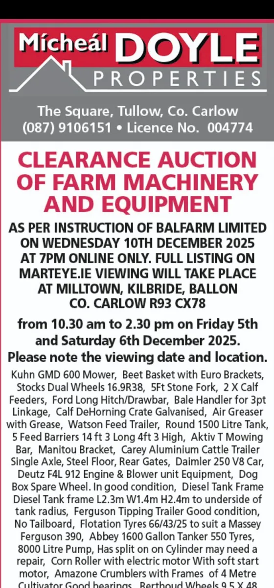 Reminder Auction this Wednesday 10th December - Image 1