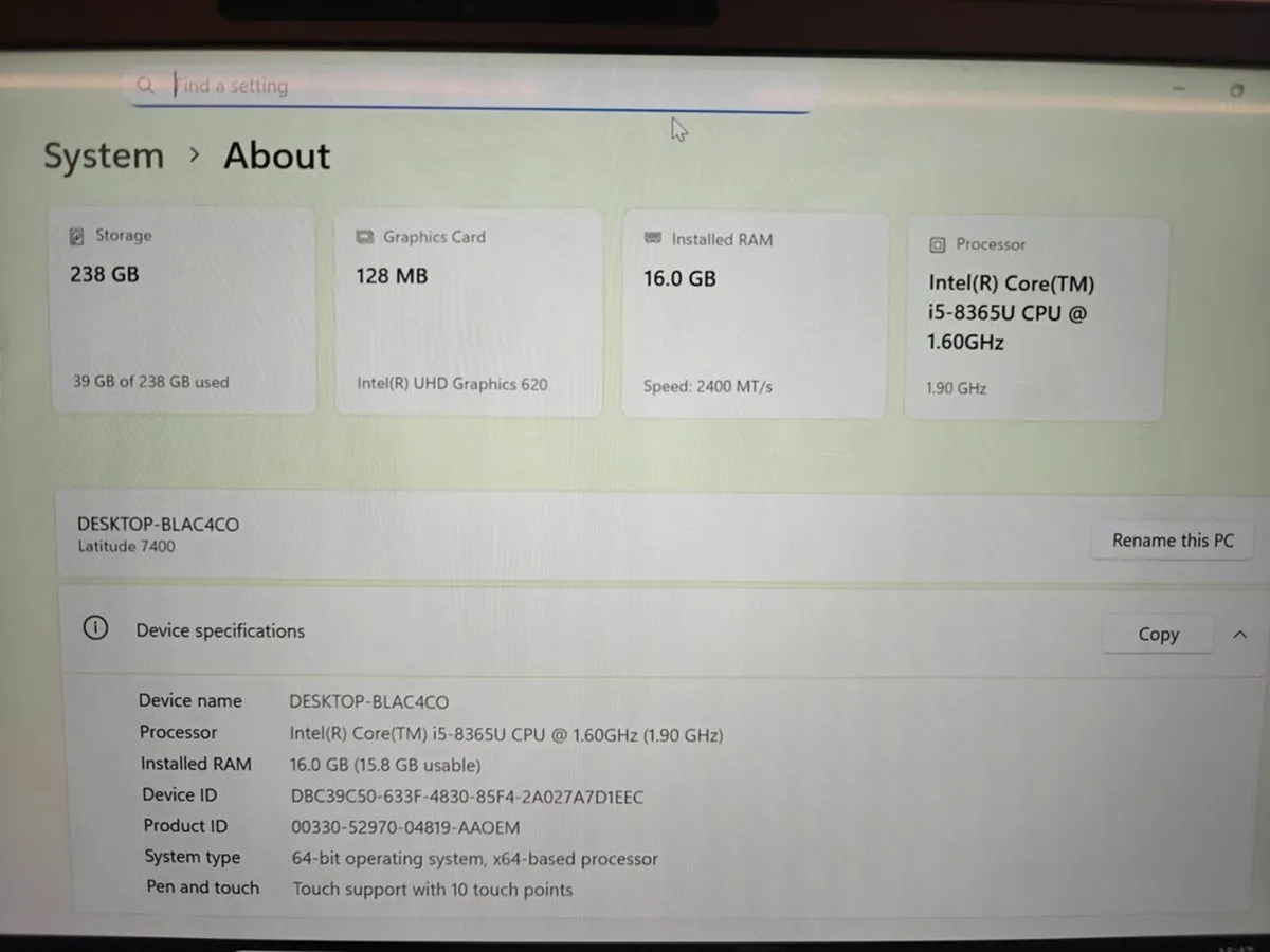 DELL Latitude 7400 | i5 | 16GB | 256GB | 14" Touch - Image 4