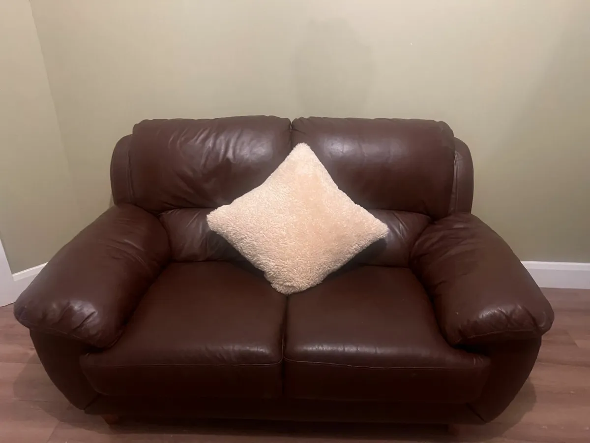 2 Seater Leather Brown Sofa - Image 1