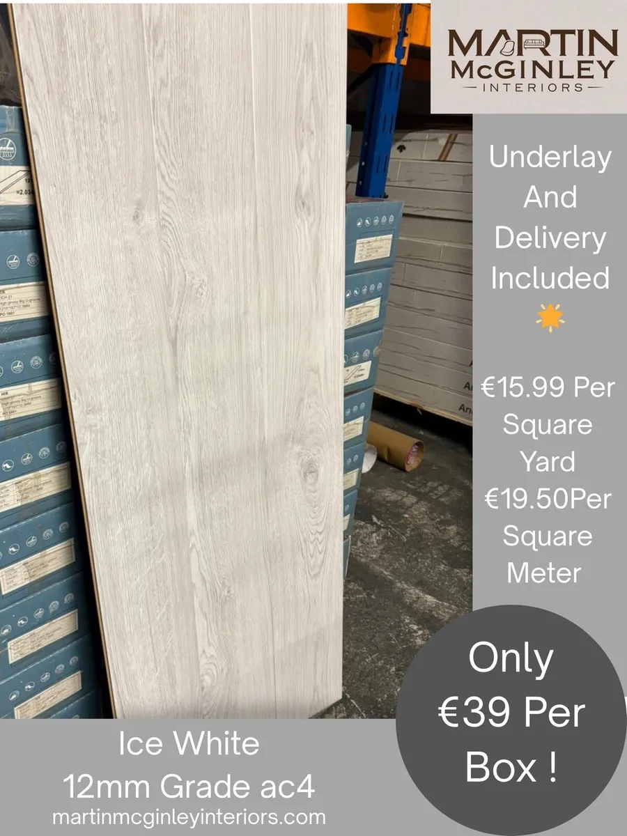 High Gloss Laminated Flooring 12mm Ice White - Image 1