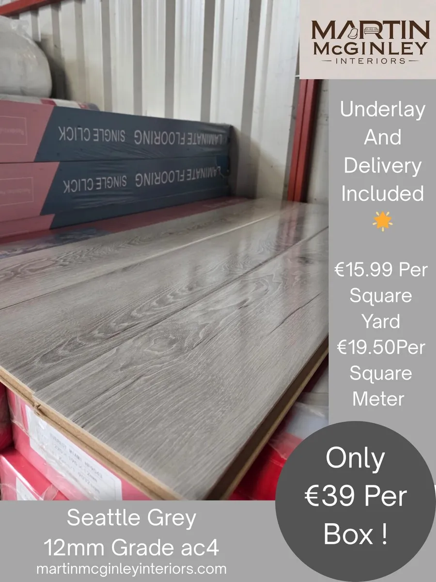 New 12mm Ac4 High Gloss Grey Laminated Flooring - Image 1