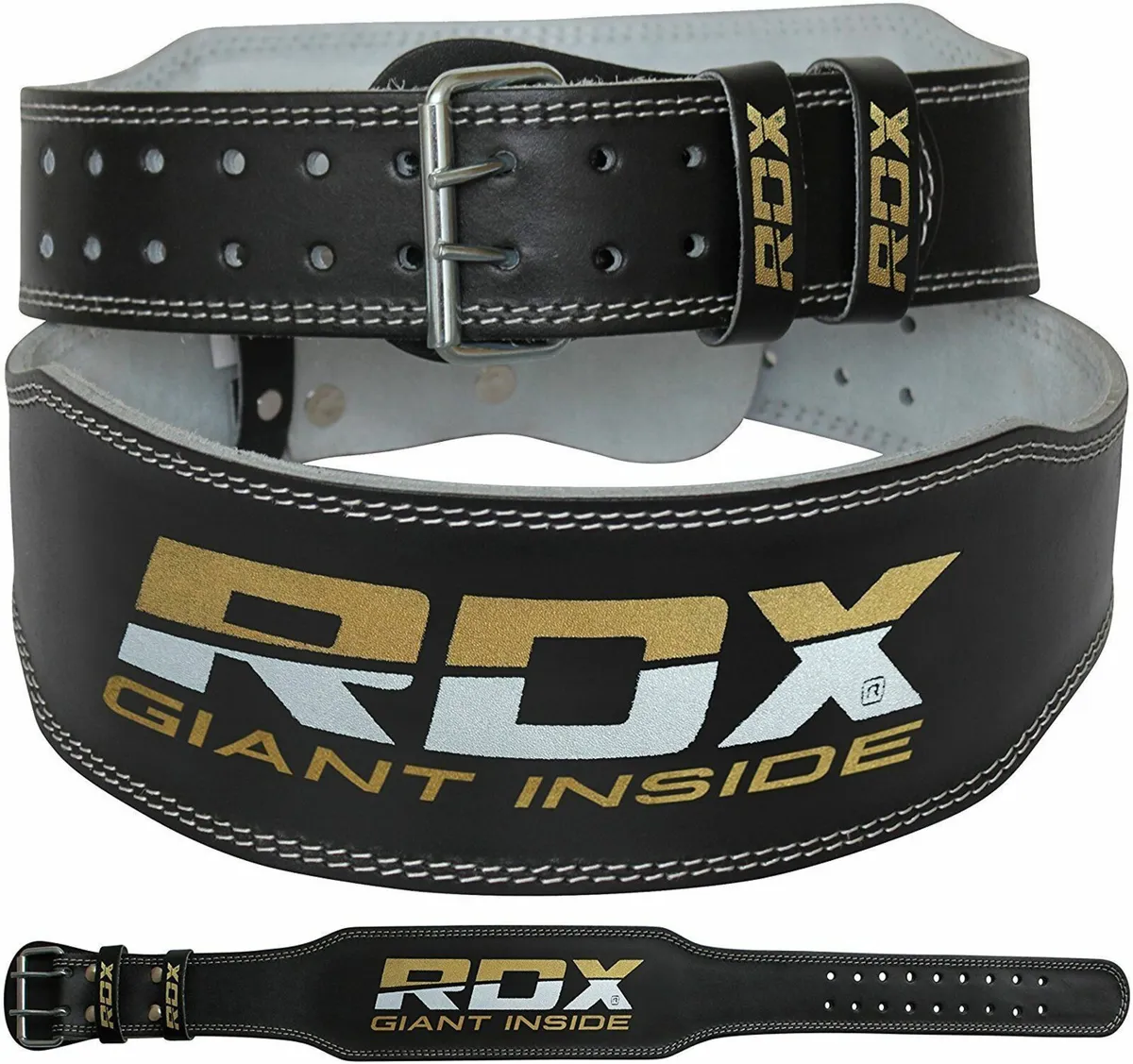 RDX 4 Inch Golden Leather Weightlifting Belt - Gym - Image 1