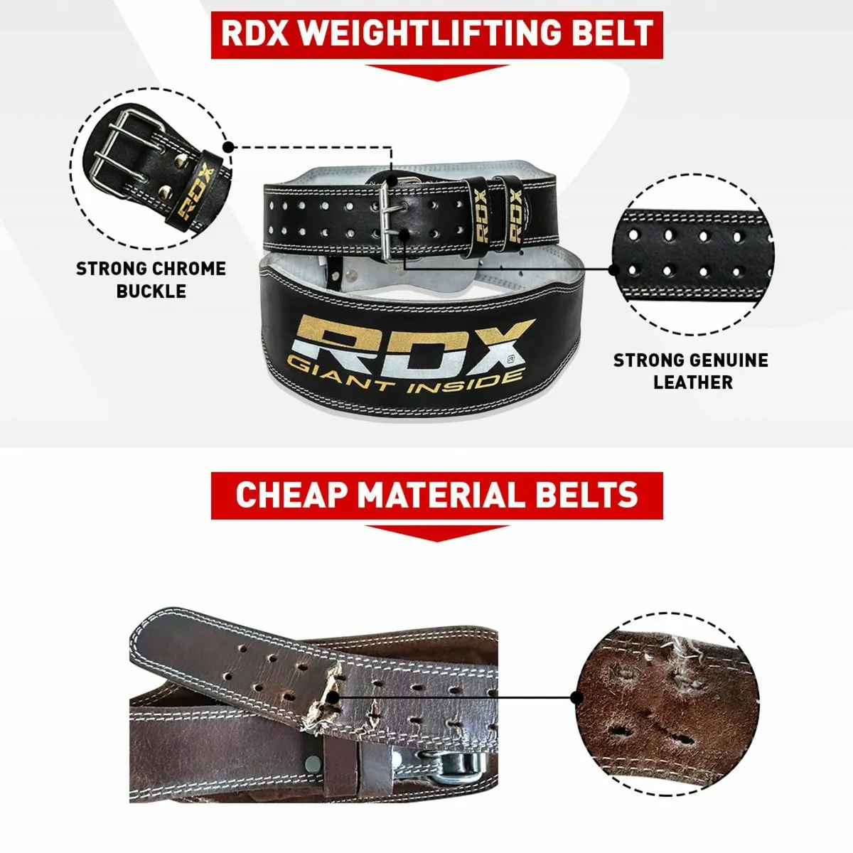 RDX 4 Inch Golden Leather Weightlifting Belt - Gym - Image 4