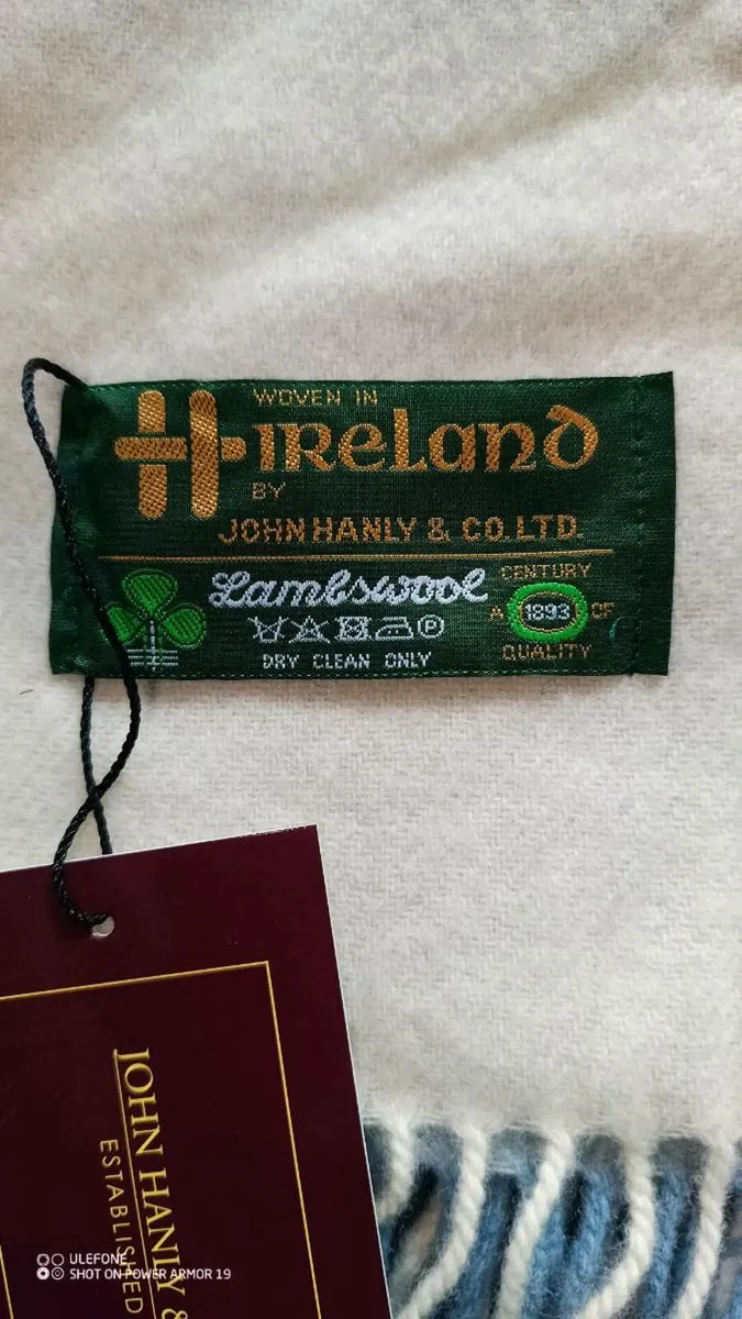 Lambswool Throw Cream Baby Blue and Green Block - Image 2