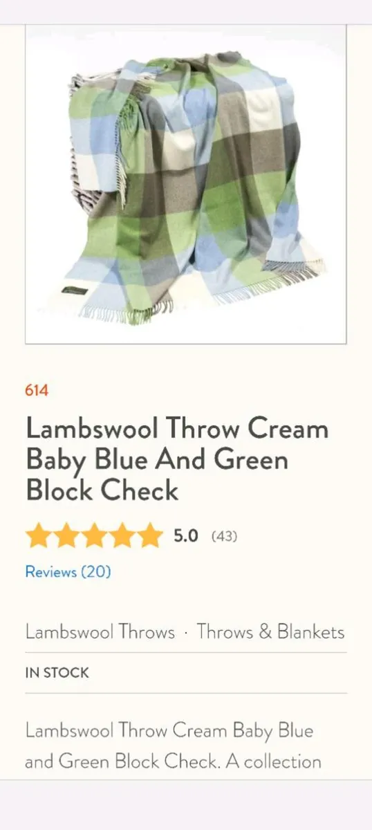 Lambswool Throw Cream Baby Blue and Green Block - Image 3
