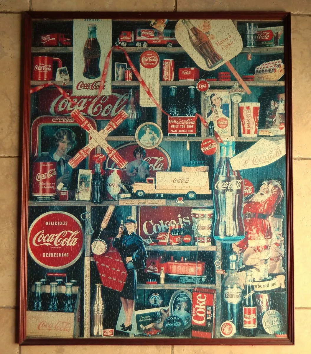 Large Vintage Framed Coca Cola Advertising Jigsaw - Image 1