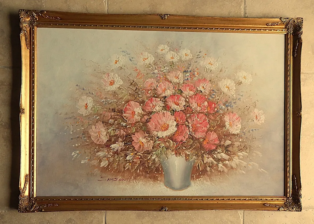 Large Signed Oil on Board in Ornate Wood Frame - Image 1