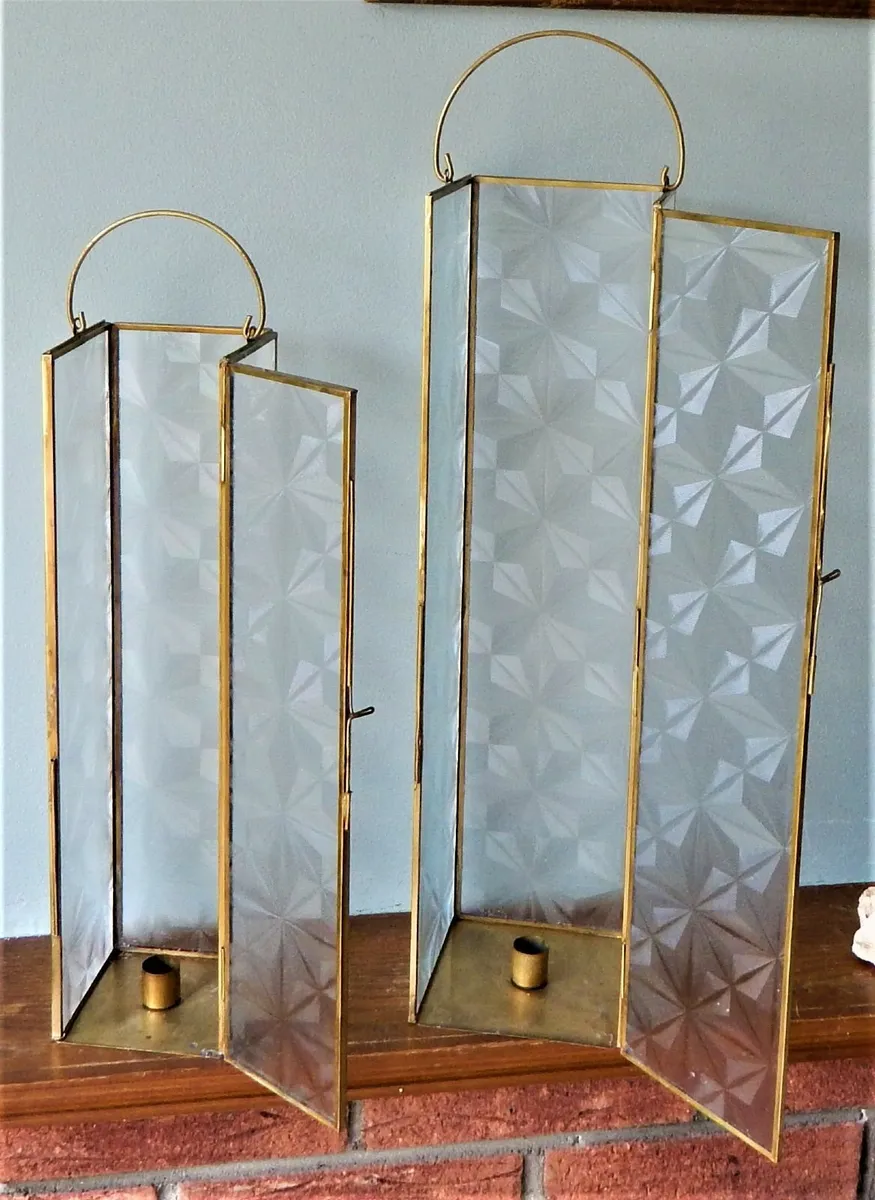 2 Art Deco Style Glass Candle Lanterns - Image 1
