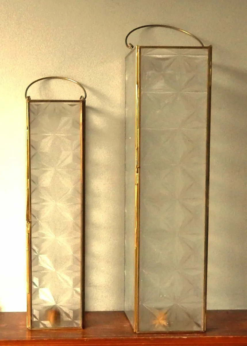 2 Art Deco Style Glass Candle Lanterns - Image 2