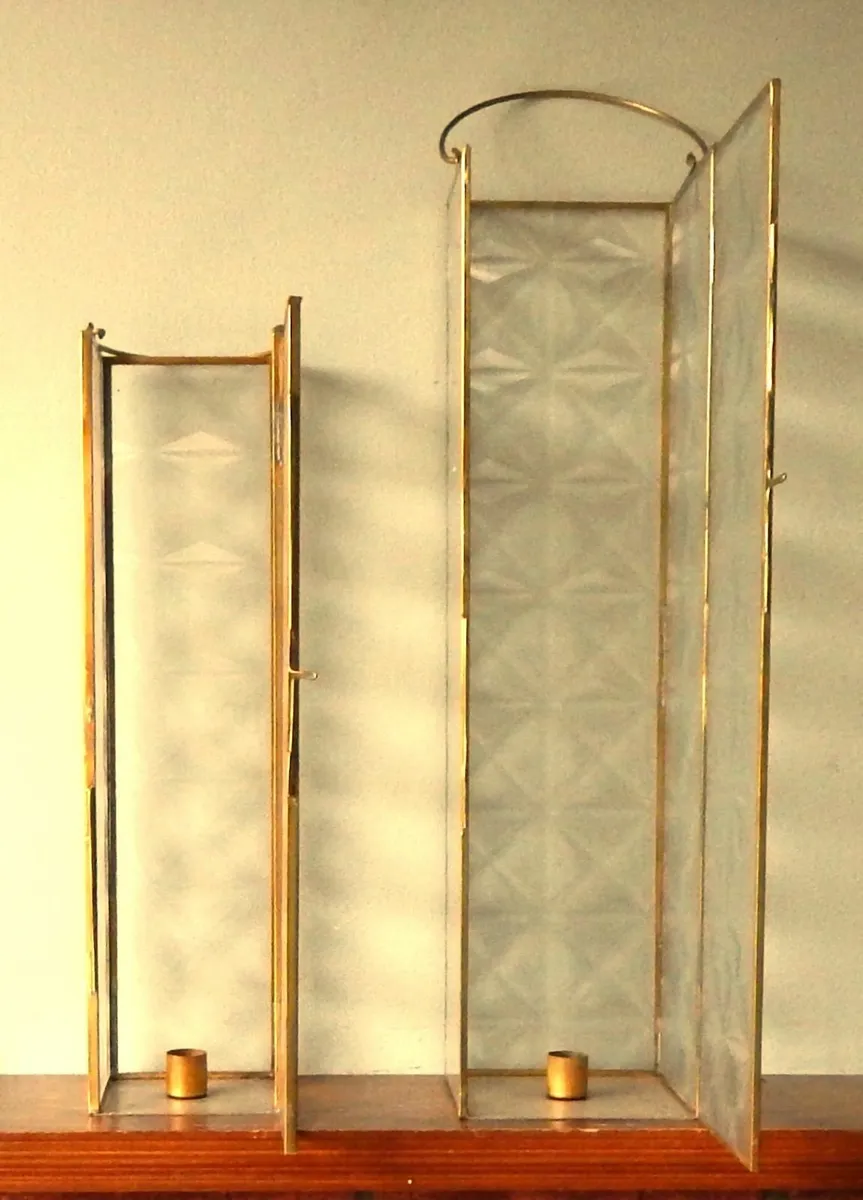 2 Art Deco Style Glass Candle Lanterns - Image 3