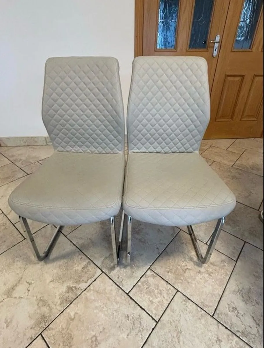 6 x Cream Faux-Leather Dining Chairs Lattice Design - Image 1