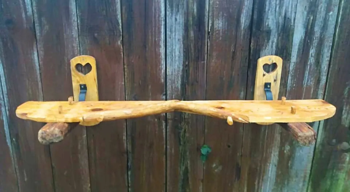 Rustic Driftwood & Iron stove mantel / shelf - Image 2