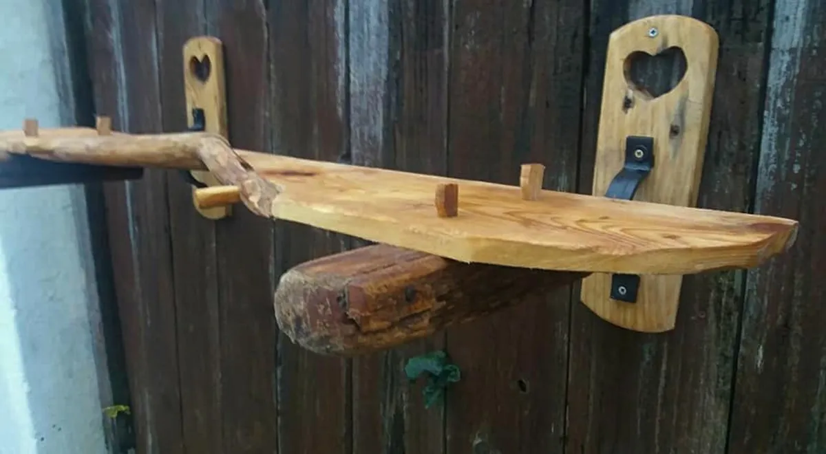 Rustic Driftwood & Iron stove mantel / shelf - Image 3