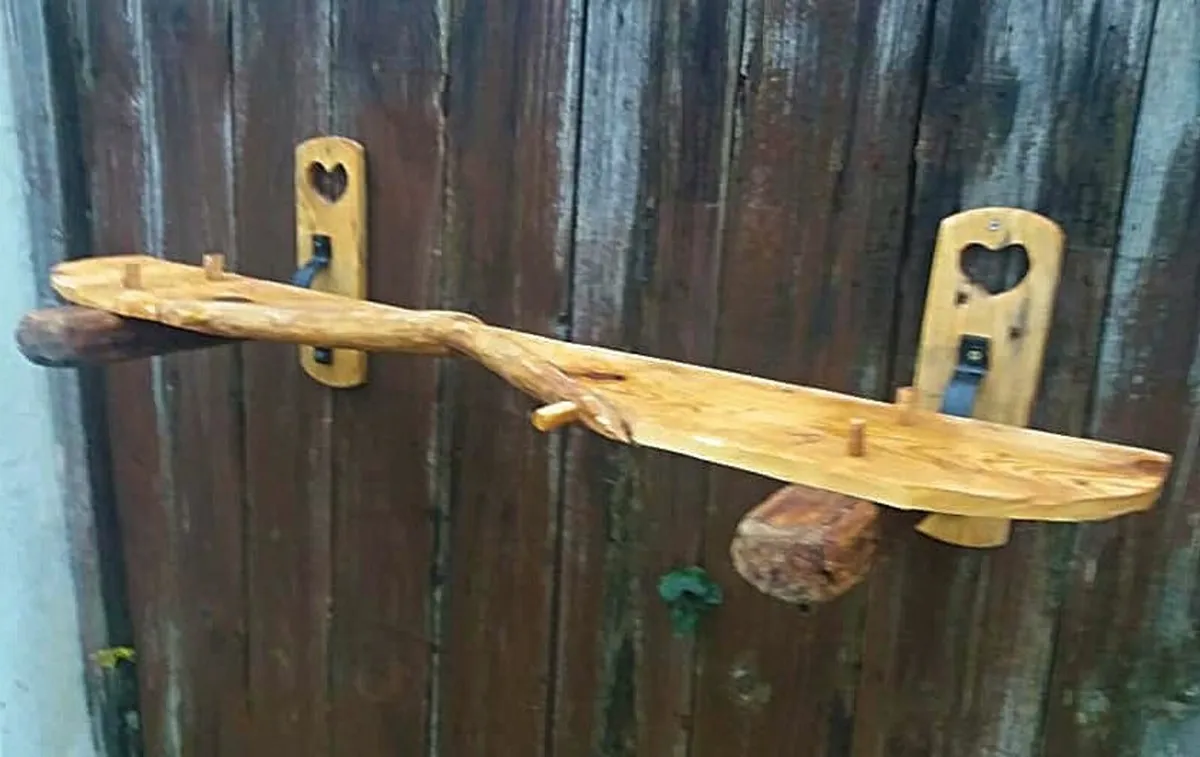 Rustic Driftwood & Iron stove mantel / shelf - Image 4