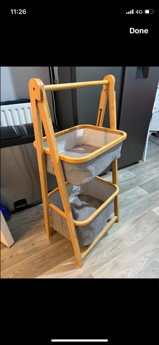 Bamboo ladder Foldable storage basket unit - Image 1