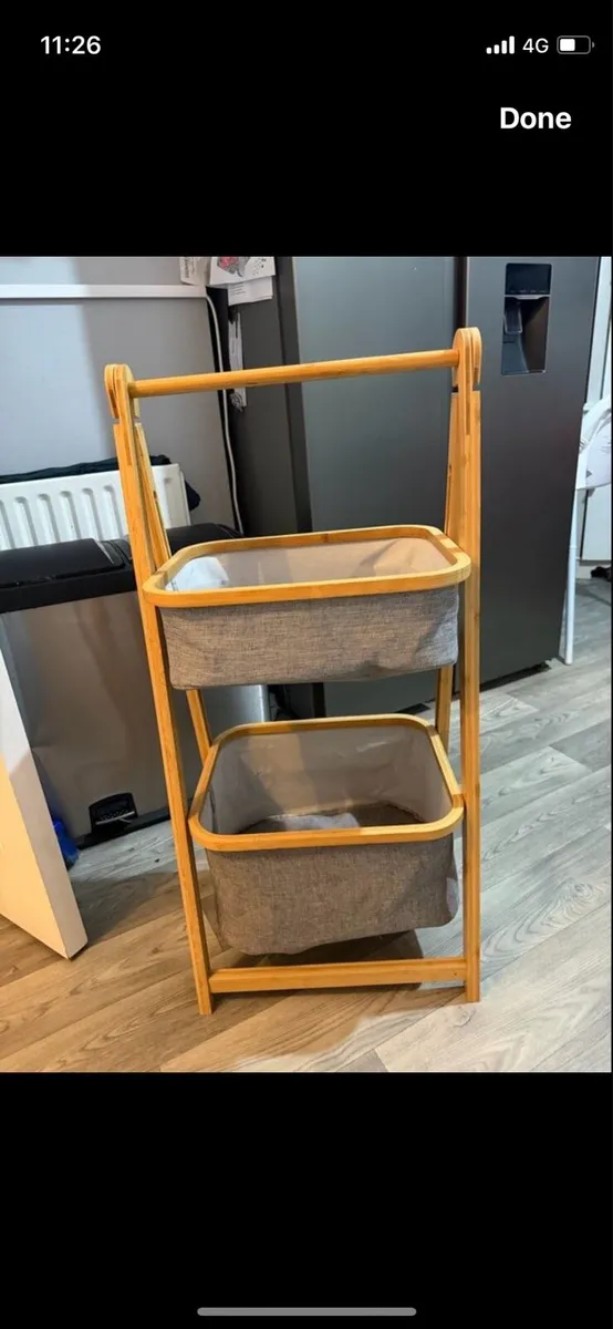 Bamboo ladder Foldable storage basket unit - Image 2