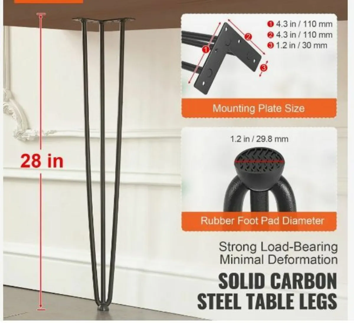 Hairpin Table Legs 0.7M, Set of 4 Desk Legs - Image 3