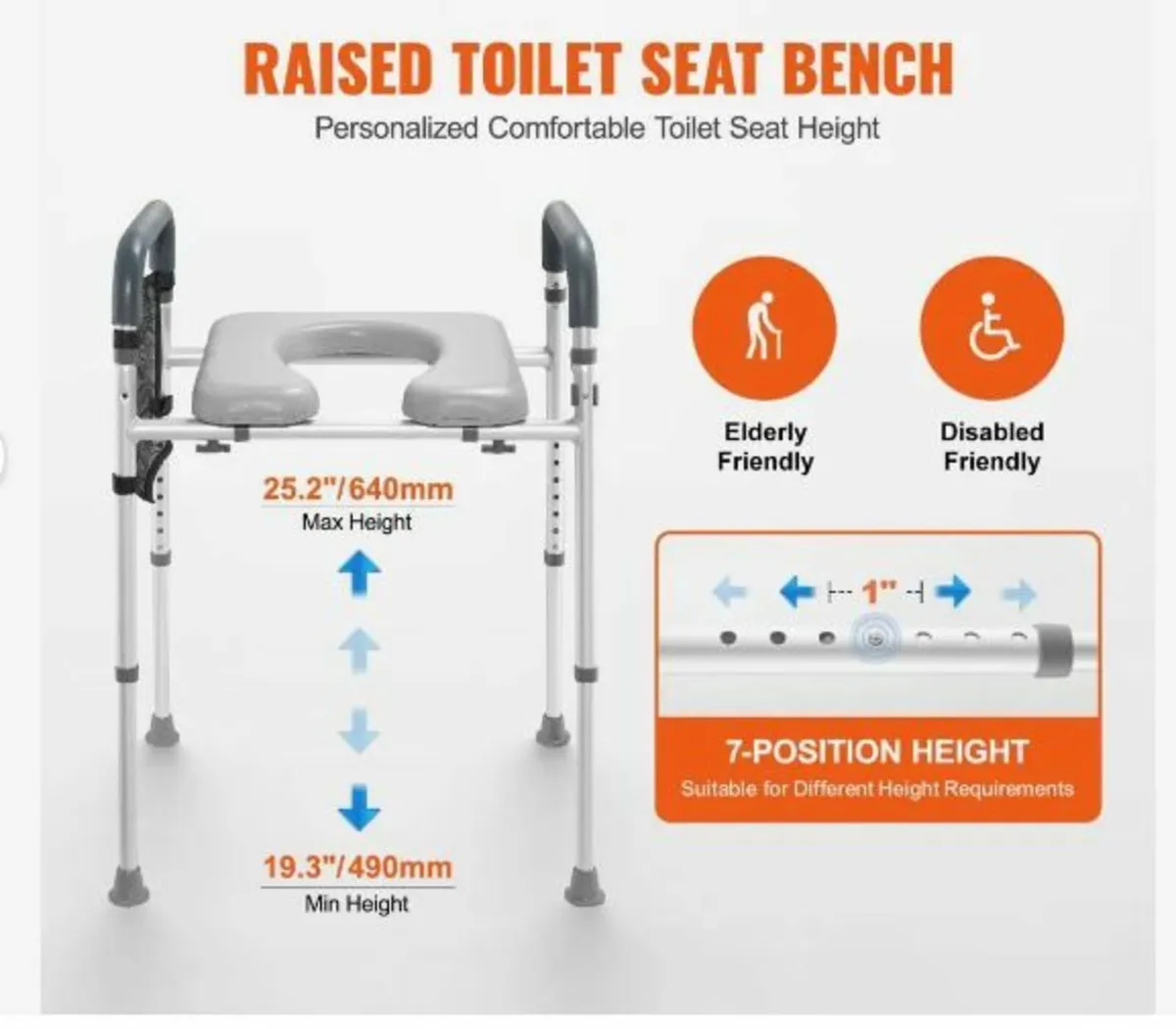 Raised Toilet Seat, 7-Position Height Adjustment - Image 3