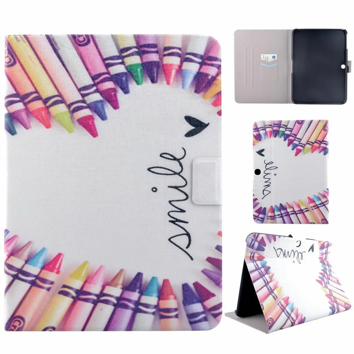 Card Slot Pattern Leather Case Folio Stand Cover F