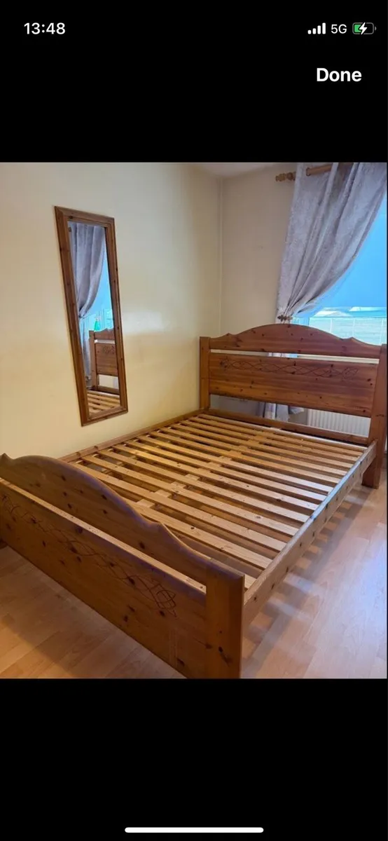 King size wooden bed frame + drawers - Image 1