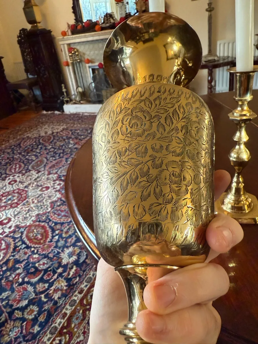 Hand-Engraved Indian Brass Vases (Set of 3) - Image 2