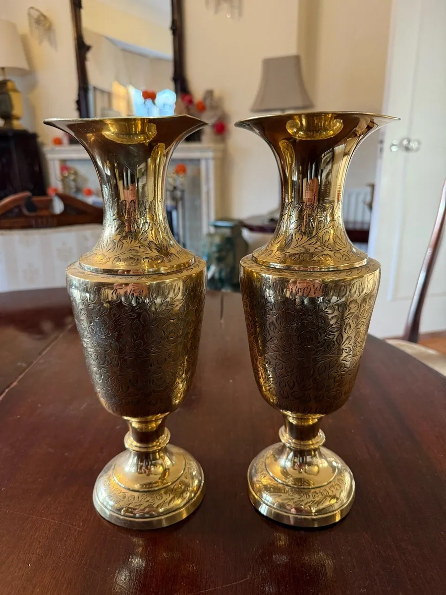 Hand-Engraved Indian Brass Vases (Set of 3) - Image 3