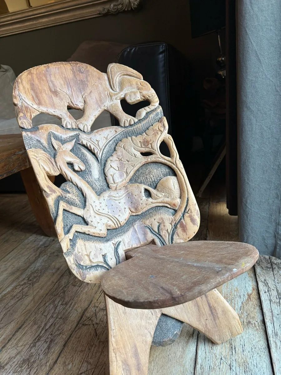 Hand carved tribal art chair - Image 1
