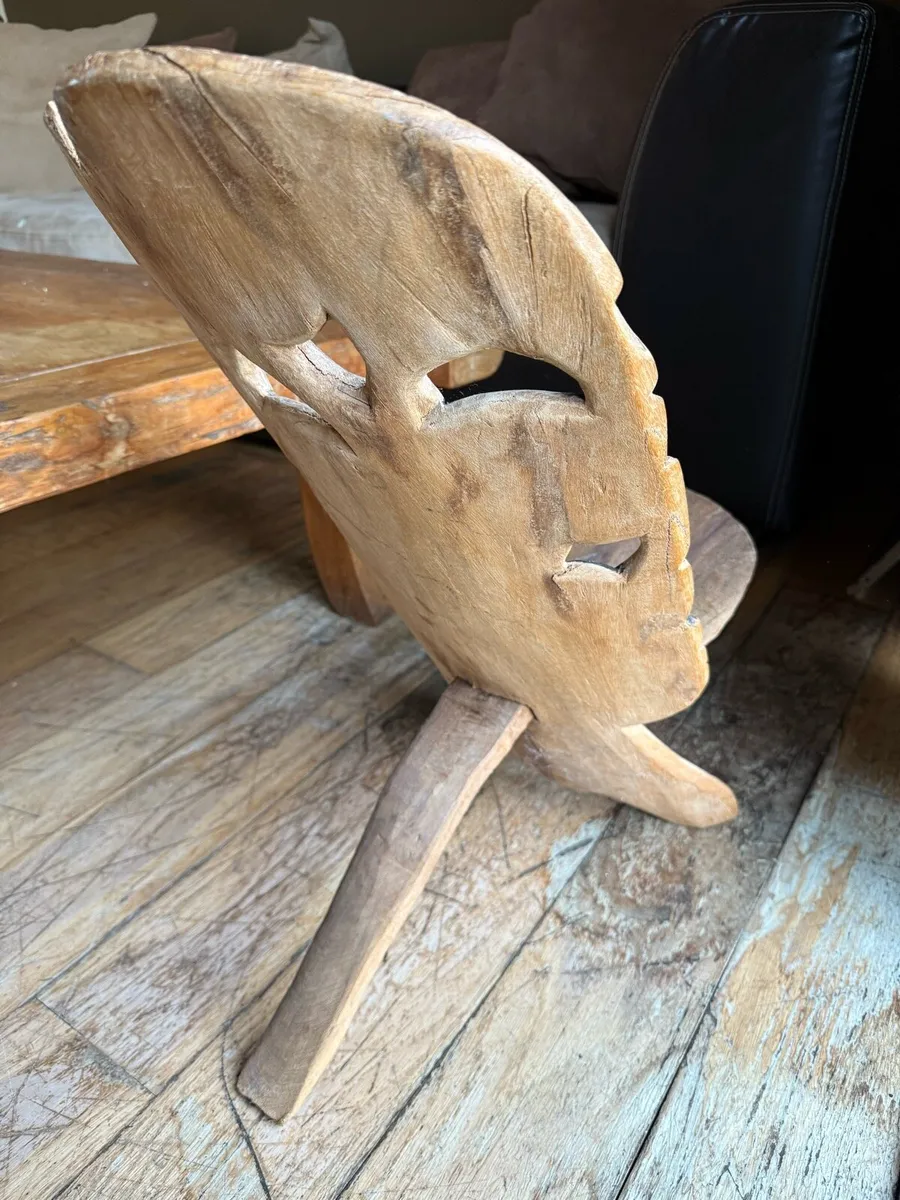 Hand carved tribal art chair - Image 2