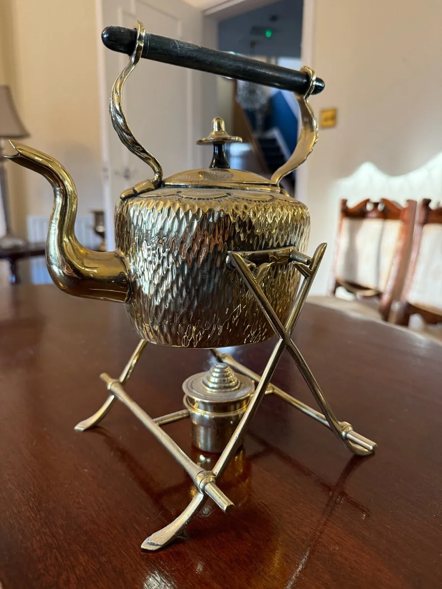 Vintage brass spirit kettle on stand - Image 2