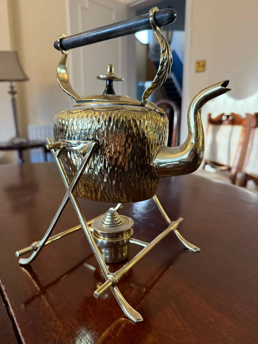 Vintage brass spirit kettle on stand - Image 3