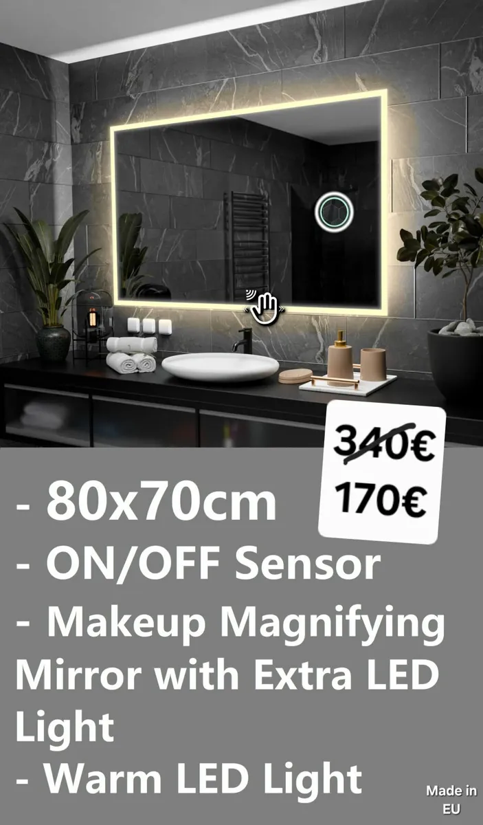 LED Bathroom Mirror 80x70cm - Image 1