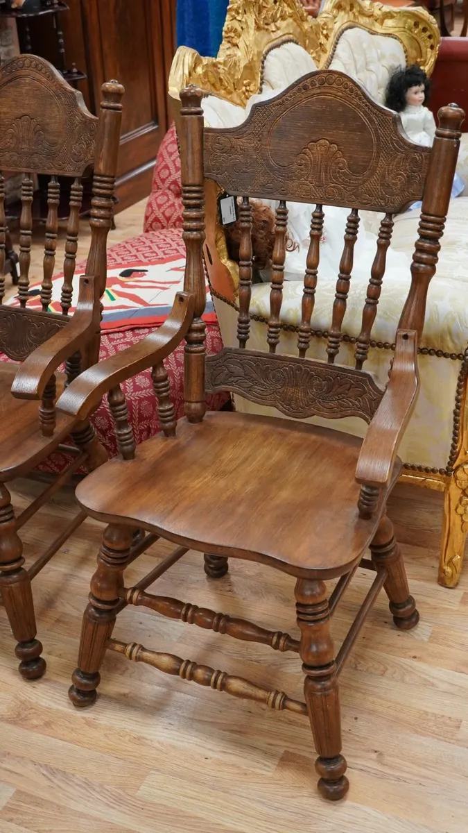 Heavy Solid Wood Carver Dining Chairs (Pair) - Image 2