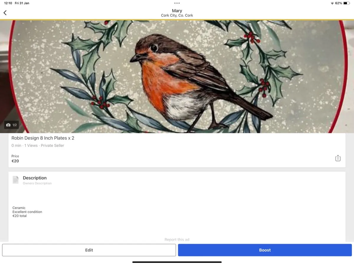 Robin Design 8 Inch Ceramic Plates x 2 - Image 3