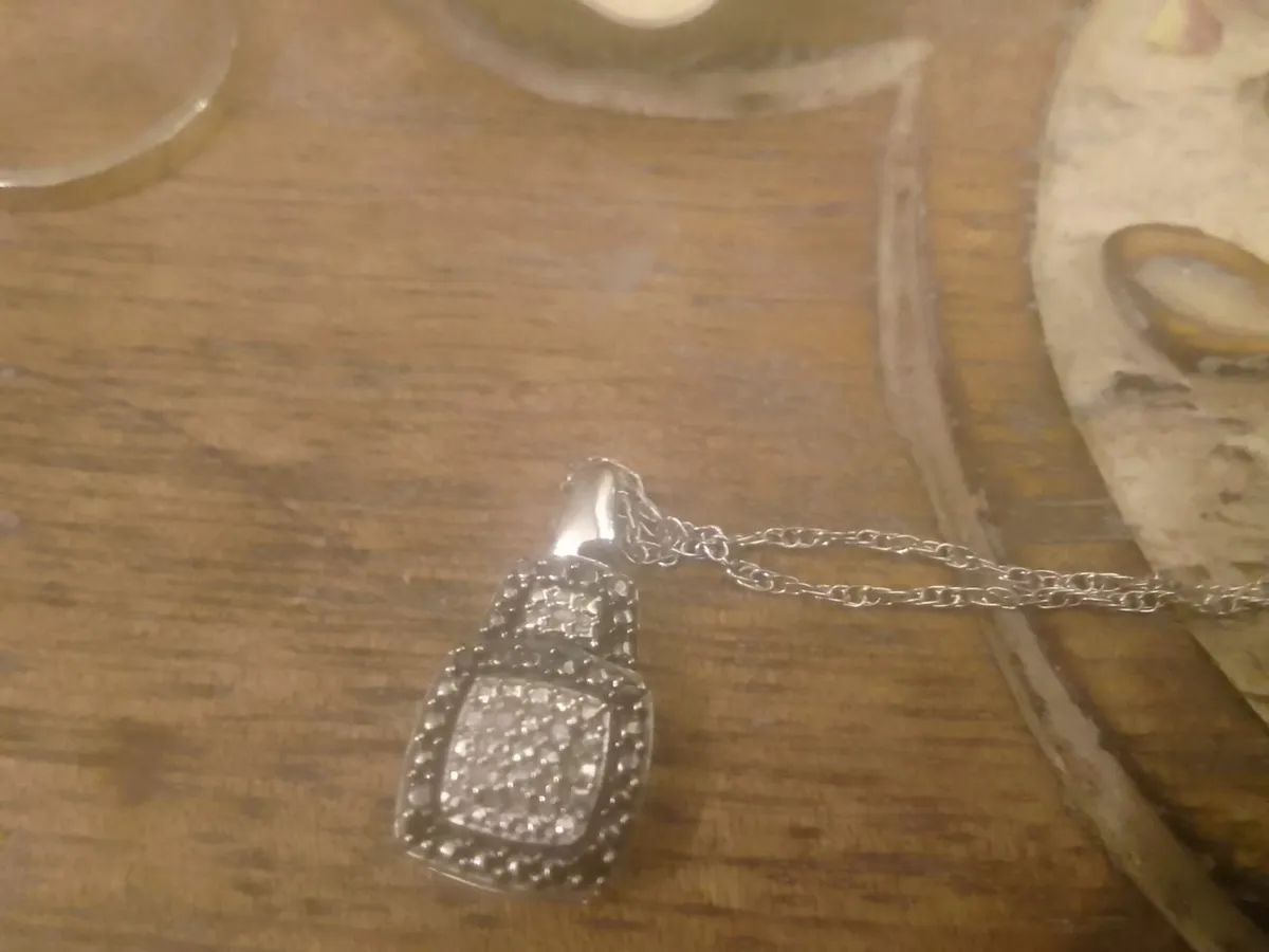 STG SILVER BLACK & WHITE DIAMOND SQUARE PENDANT - Image 1