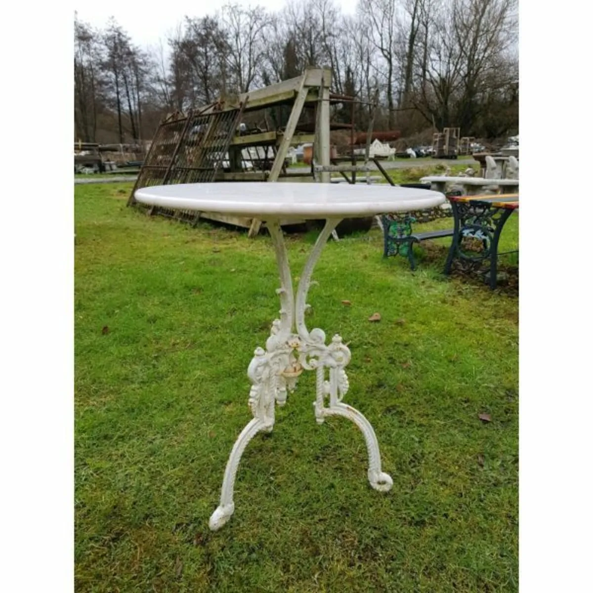 Marble Topped Table – Cast Iron Base – Style H – H - Image 3