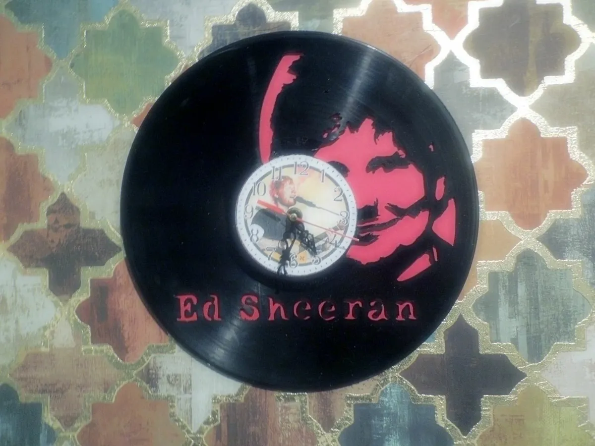 Framed Hand cut vinyl record and clocks - Image 1