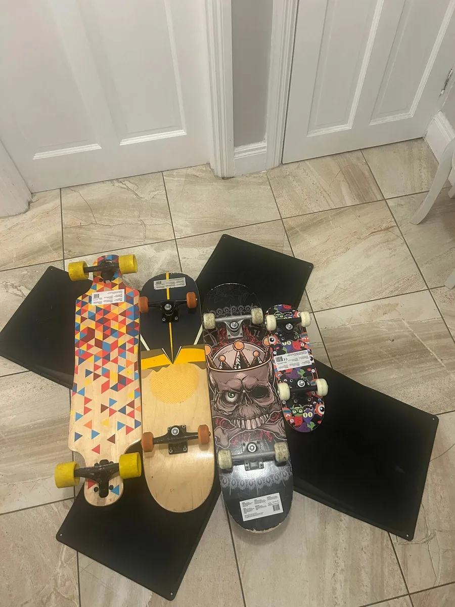 Skateboard Ramp and 4 Skateboards
