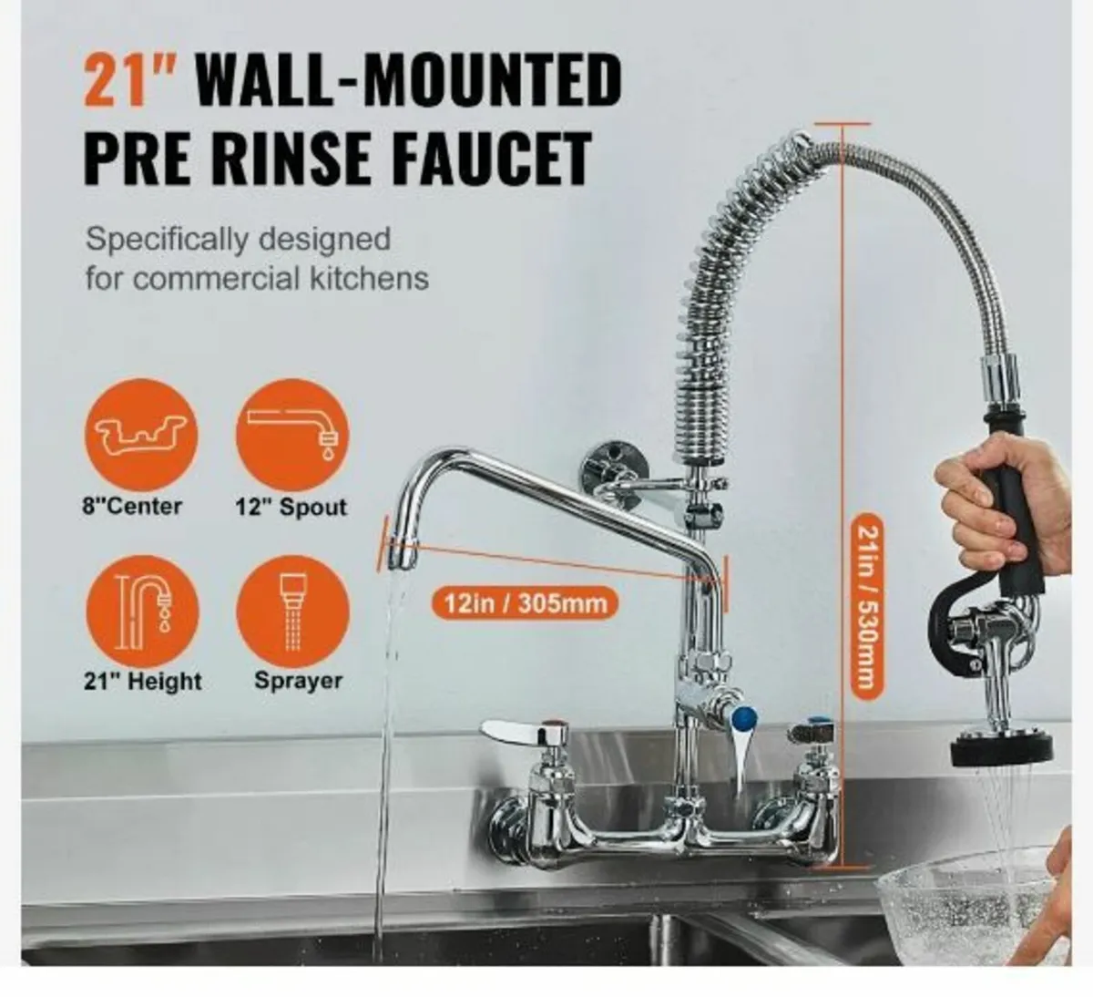 Commercial Faucet with Pre-Rinse Sprayer - Image 3