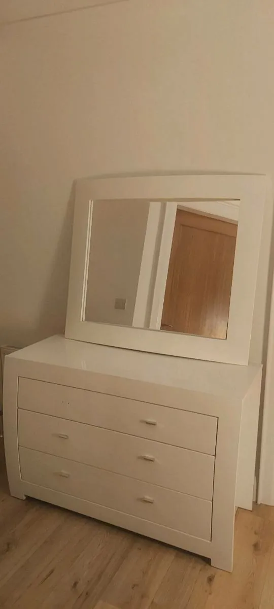 Gloss White 3 Wide Drawer Chest & Matching Mirror - Image 1