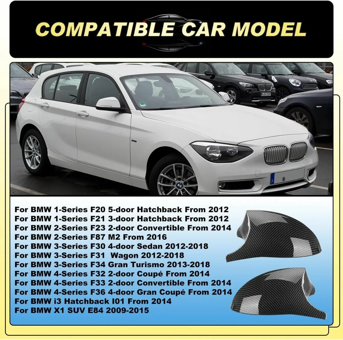 BMW Pair Car Wing Mirror Covers Caps, Replacement - Image 2