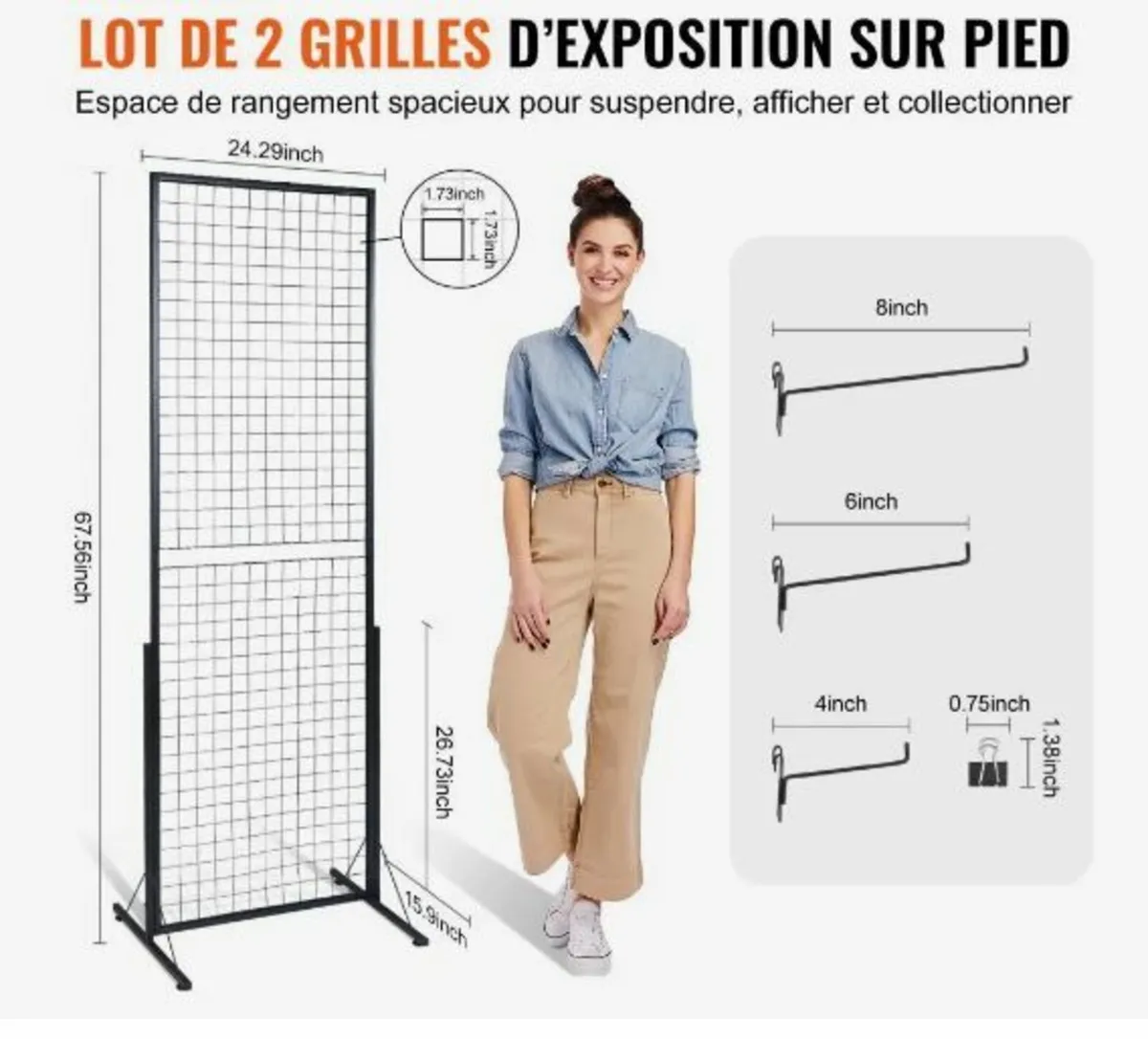 61 x170.7 cm Grid Wall Panels Tower - Image 4