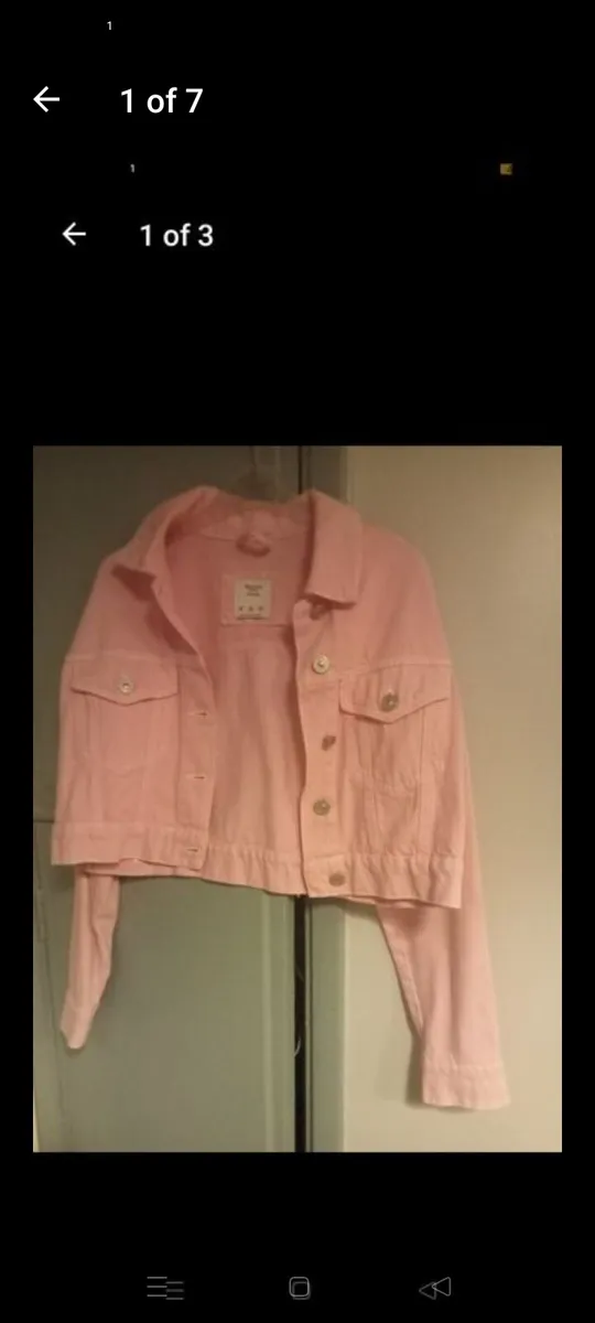 Bershka pink cropped denim jacket xs