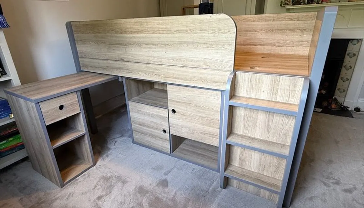 Like new children's bed with mattress, desk and ample storage - Image 3